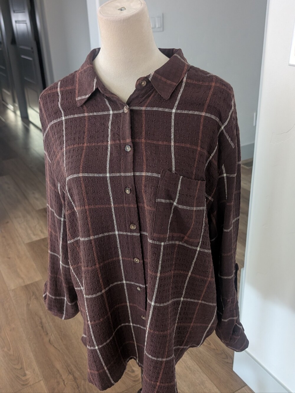Jane and Delancey Brown Plaid Button-Down Shirt